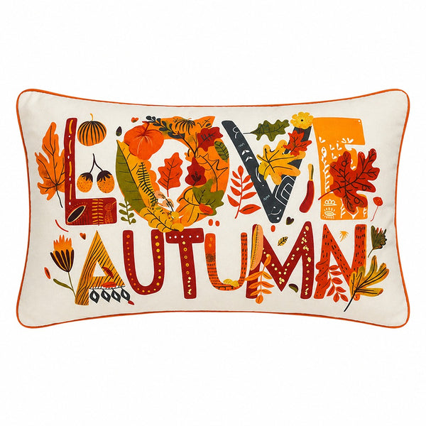 Love Autumn Rectangular Lumbar Cushion - Cream, Orange Piping, 30 x 50cm