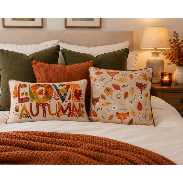 Love Autumn Rectangular Lumbar Cushion - Cream, Orange Piping, 30 x 50cm
