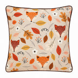 Woodland Fox Faces Decorative Cushion - 45 x 45cm, Beige and Orange