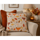 Woodland Fox Faces Decorative Cushion - 45 x 45cm, Beige and Orange