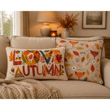 Woodland Fox Faces Decorative Cushion - 45 x 45cm, Beige and Orange