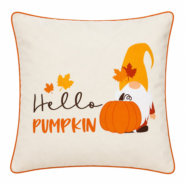 Hello Pumpkin Autumn Decorative Cushion - 45 x 45cm, Cream and Orange