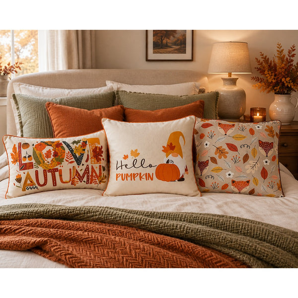 Hello Pumpkin Autumn Decorative Cushion - 45 x 45cm, Cream and Orange