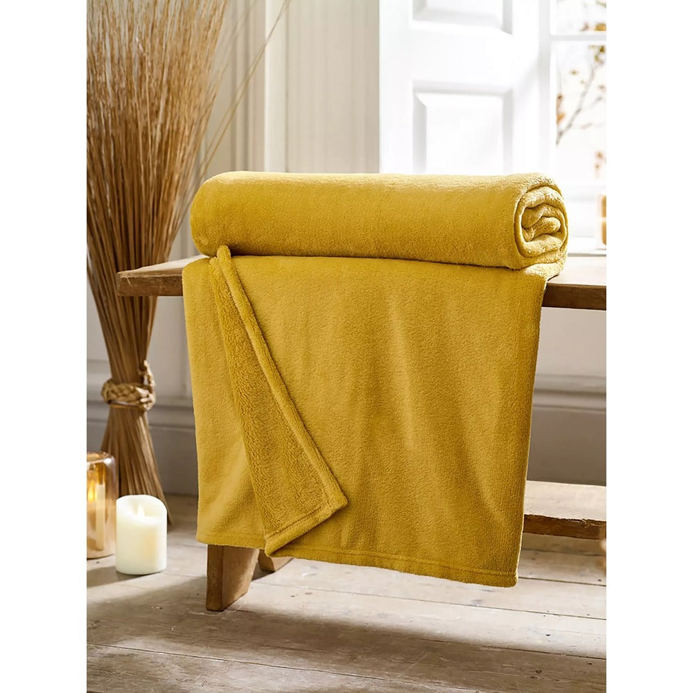 Ochre Snuggle Touch Throw 140x180cm | Soft Warm Blanket