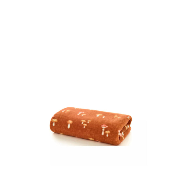 Rust Orange Toadstool Print Plush Scatter Throw - 140 x 180cm