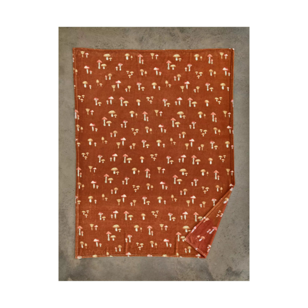 Rust Orange Toadstool Print Plush Scatter Throw - 140 x 180cm