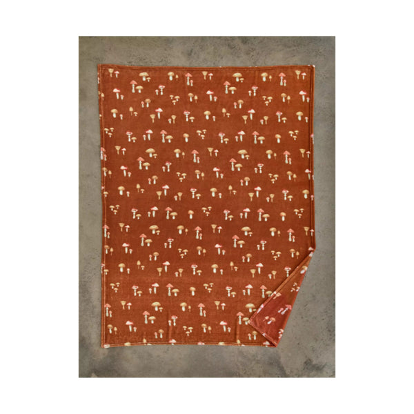 Rust Orange Toadstool Print Plush Scatter Throw - 140 x 180cm