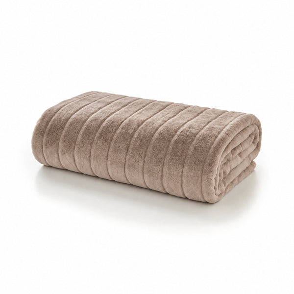 Hockley Soft Ribbed Faux Fur Throw - Fawn Beige, 150 x 200cm