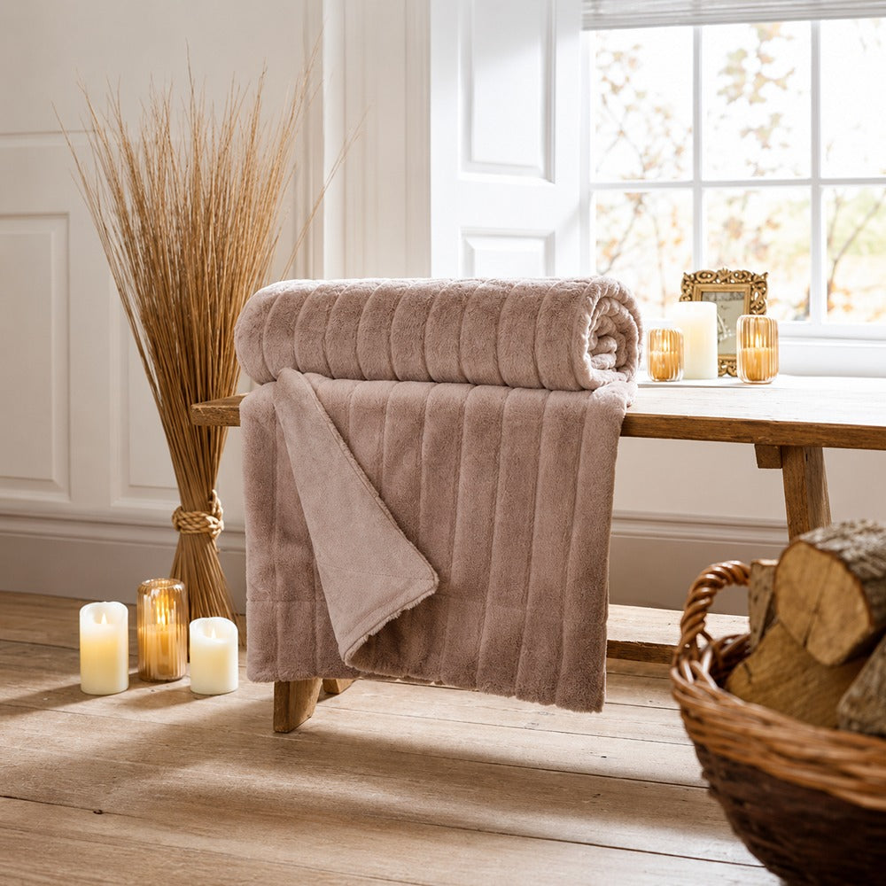 Hockley Soft Ribbed Faux Fur Throw - Fawn Beige, 150 x 200cm