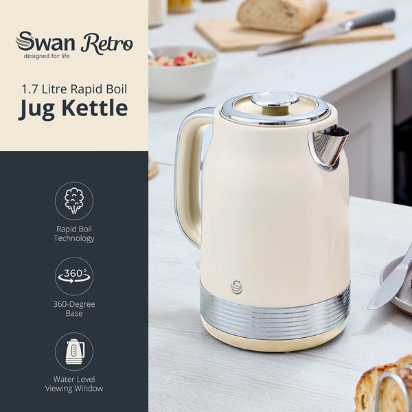 Swan Retro Revive Cream Jug Kettle | 1.7L, Illuminated Power Switch