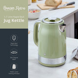 Swan Retro Revive 1.7L Green Jug Kettle | Pastel Finish, Water Window
