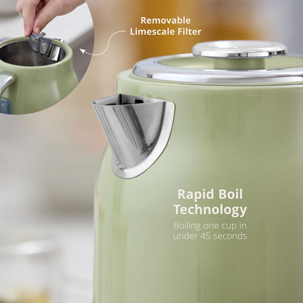Swan Retro Revive 1.7L Green Jug Kettle | Pastel Finish, Water Window