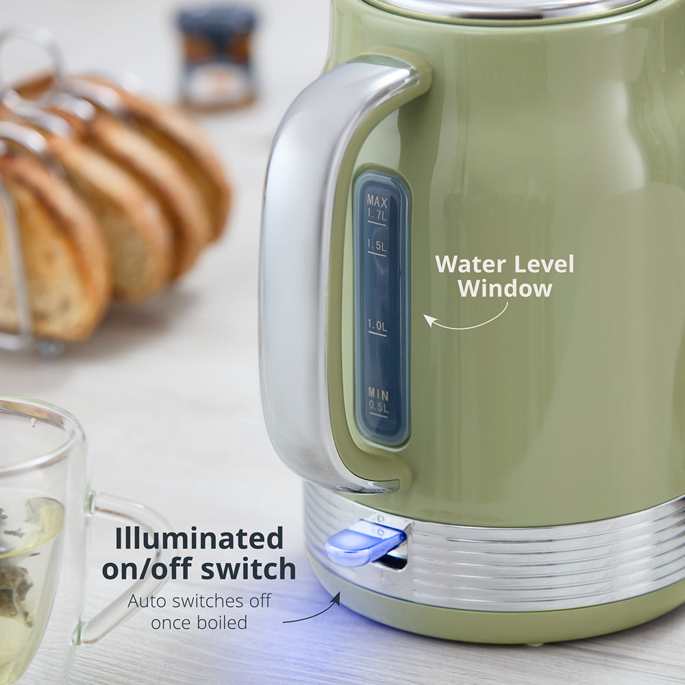 Swan Retro Revive 1.7L Green Jug Kettle | Pastel Finish, Water Window