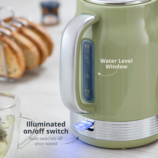 Swan Retro Revive 1.7L Green Jug Kettle | Pastel Finish, Water Window