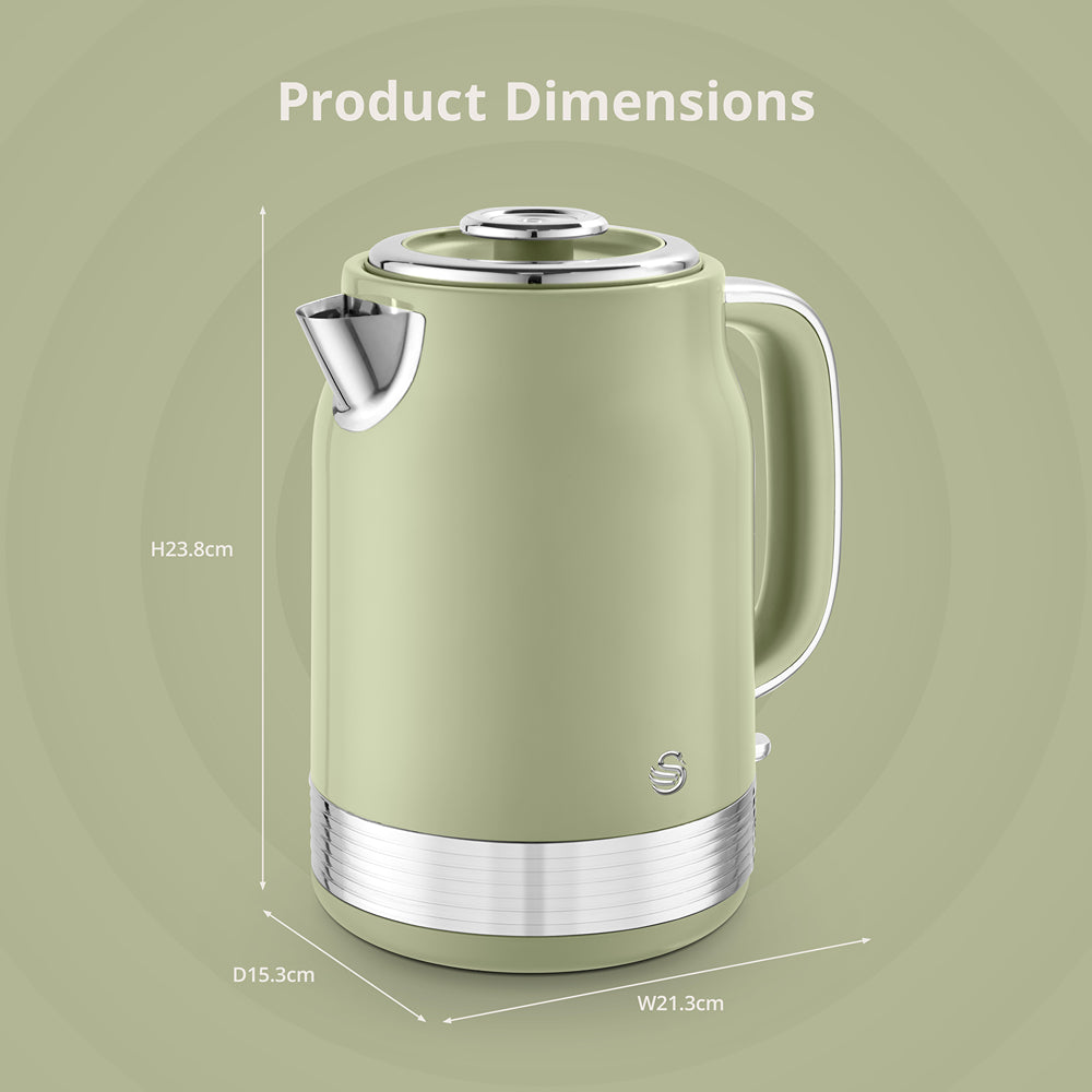 Swan Retro Revive 1.7L Green Jug Kettle | Pastel Finish, Water Window
