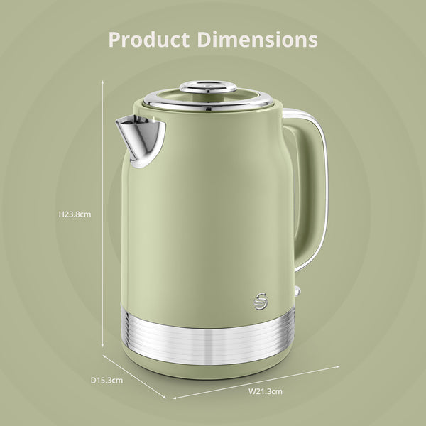 Swan Retro Revive 1.7L Green Jug Kettle | Pastel Finish, Water Window
