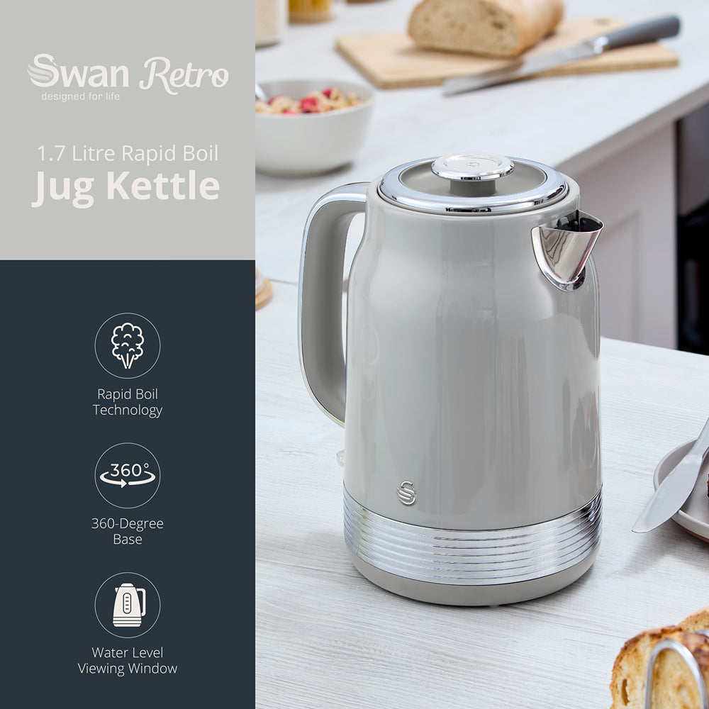 Swan Retro Revive Grey Jug Kettle | 1.7L, Illuminated Switch