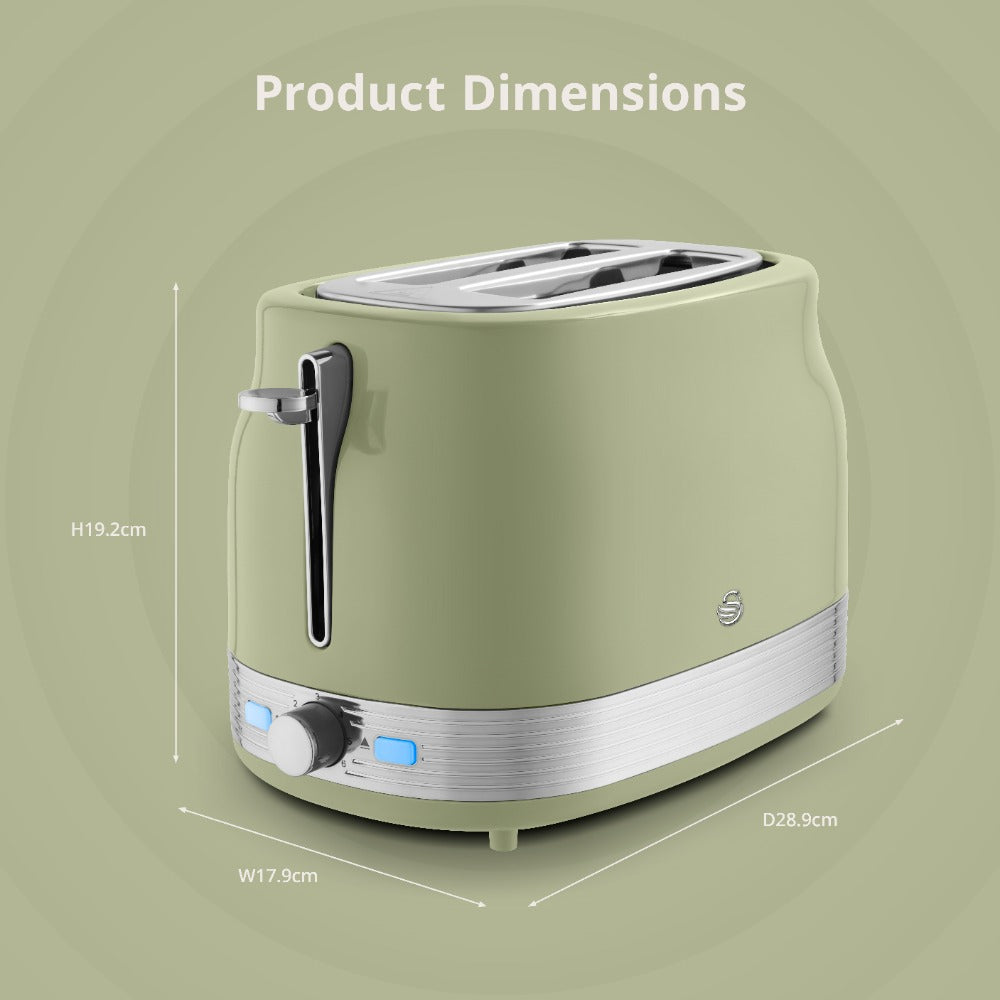 Swan RetroRevive 2-Slice Toaster | Sage Green, Wide Slots, Browning Dial