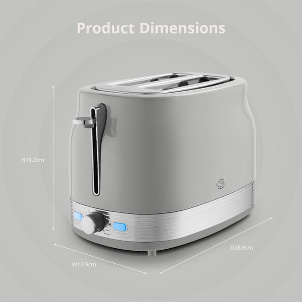 Swan RetroRevive 2 Slice Toaster | Grey, Extra-Wide Slots, Adjustable Browning