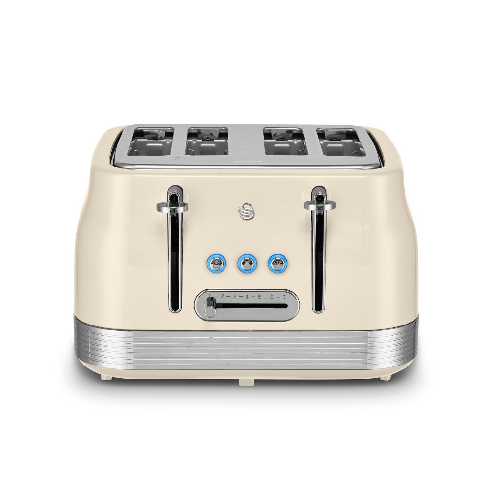 Swan RetroRevive Cream 4 Slice Toaster | Dual Controls, Defrost