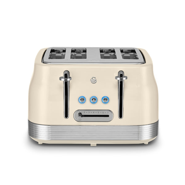 Swan RetroRevive Cream 4 Slice Toaster | Dual Controls, Defrost