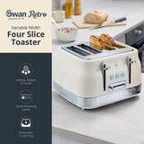 Swan RetroRevive Cream 4 Slice Toaster | Dual Controls, Defrost