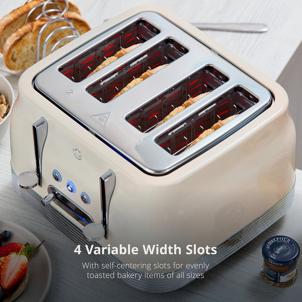 Swan RetroRevive Cream 4 Slice Toaster | Dual Controls, Defrost