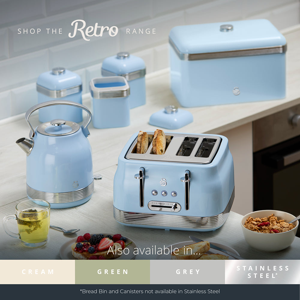 Swan RetroRevive Cream 4 Slice Toaster | Dual Controls, Defrost