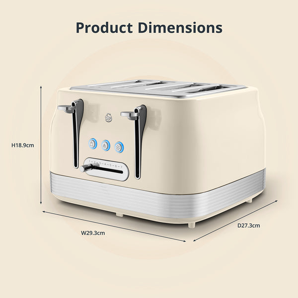 Swan RetroRevive Cream 4 Slice Toaster | Dual Controls, Defrost