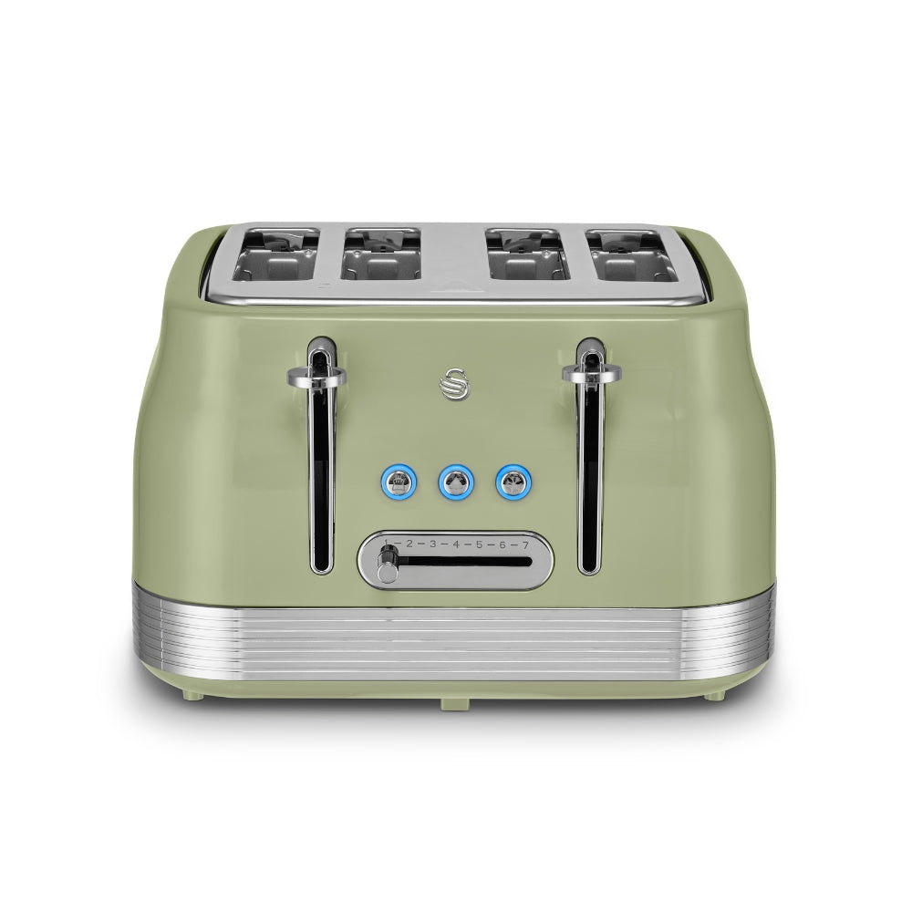 Swan RetroRevive 4 Slice Toaster | Soft Green, Dual Controls