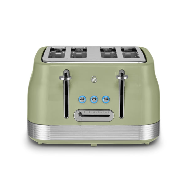 Swan RetroRevive 4 Slice Toaster | Soft Green, Dual Controls