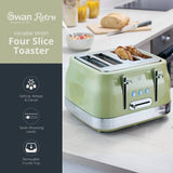 Swan RetroRevive 4 Slice Toaster | Soft Green, Dual Controls