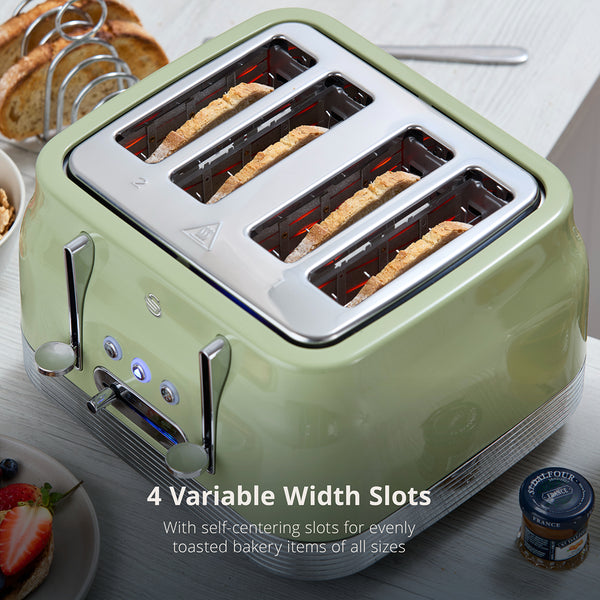 Swan RetroRevive 4 Slice Toaster | Soft Green, Dual Controls