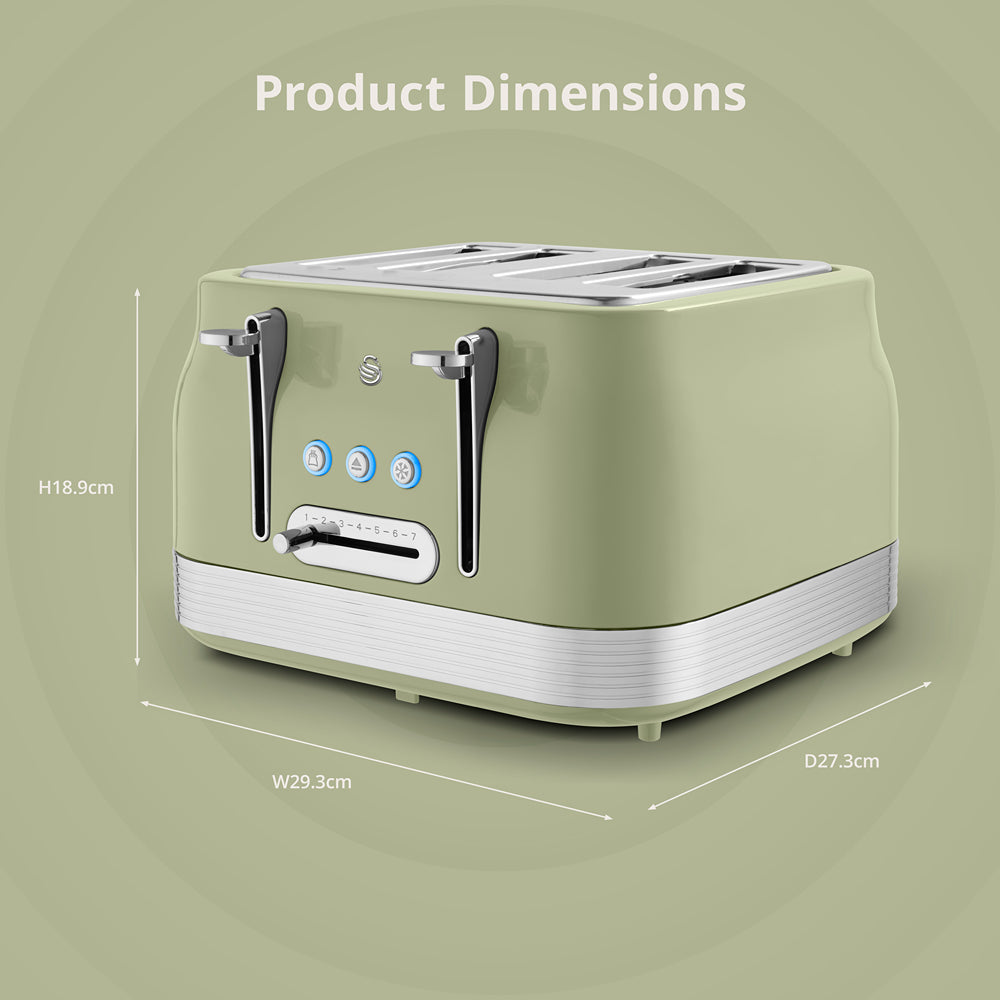 Swan RetroRevive 4 Slice Toaster | Soft Green, Dual Controls