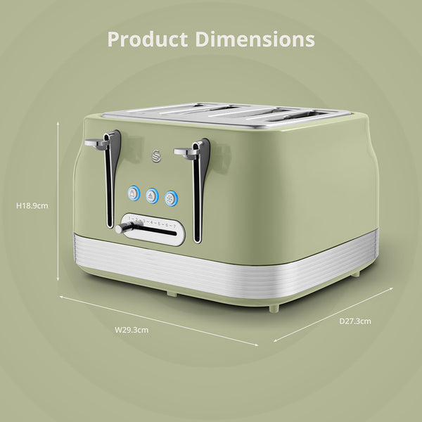 Swan RetroRevive 4 Slice Toaster | Soft Green, Dual Controls