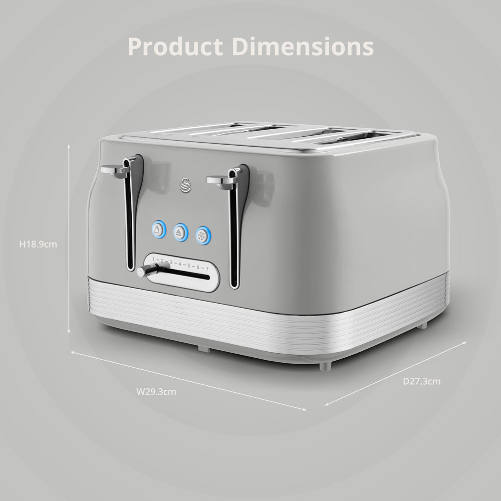Swan RetroRevive 4 Slice Toaster Grey | Dual Controls, Variable Browning 1–7