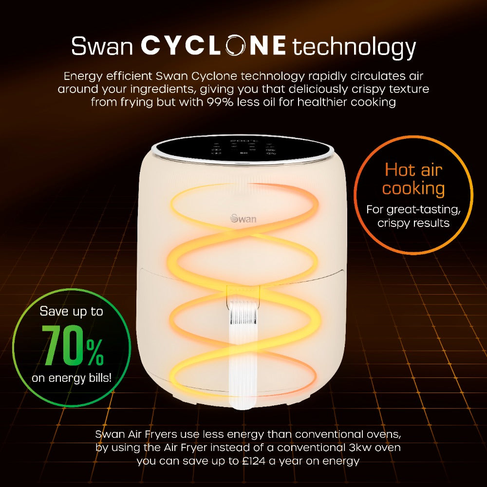 Swan Retro Digital Air Fryer | 4.5L, Cream, Touch Control Panel