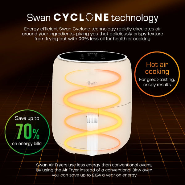 Swan Retro Digital Air Fryer | 4.5L, Cream, Touch Control Panel