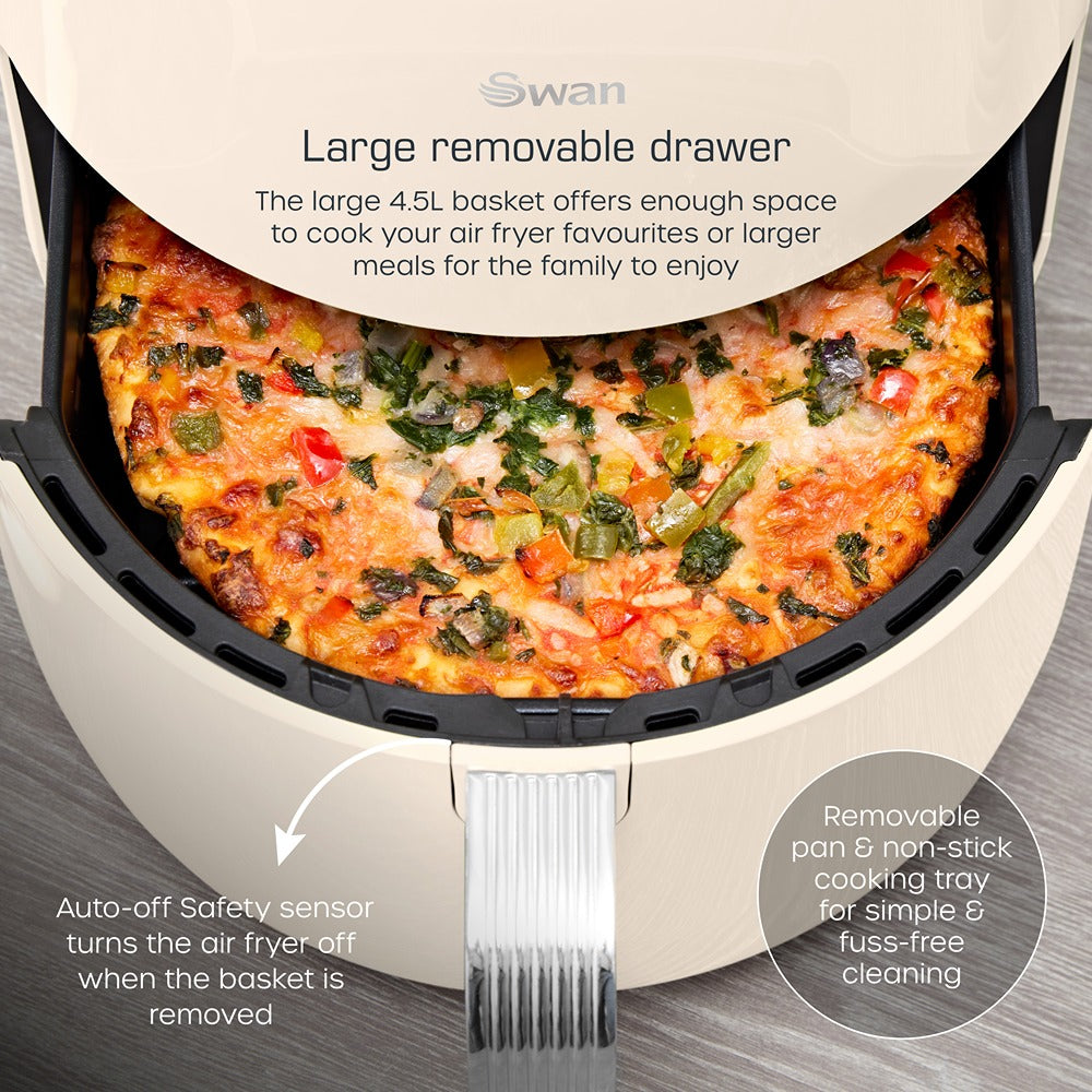 Swan Retro Digital Air Fryer | 4.5L, Cream, Touch Control Panel