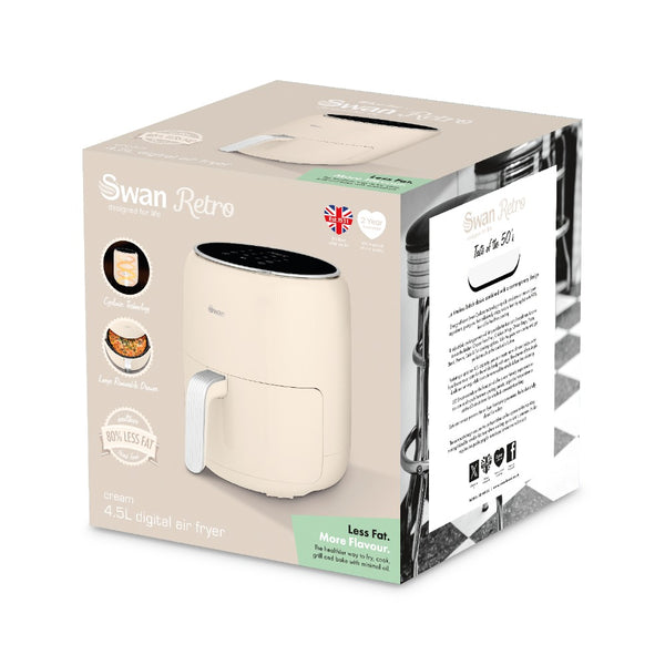 Swan Retro Digital Air Fryer | 4.5L, Cream, Touch Control Panel