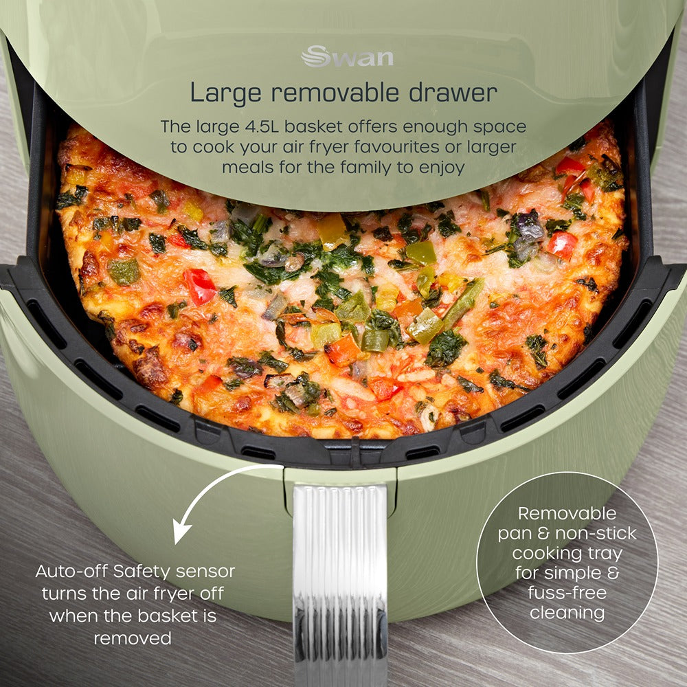 Swan Retro Touch Control Pull-Out Drawer Air Fryer | 4.5L, Sage Green