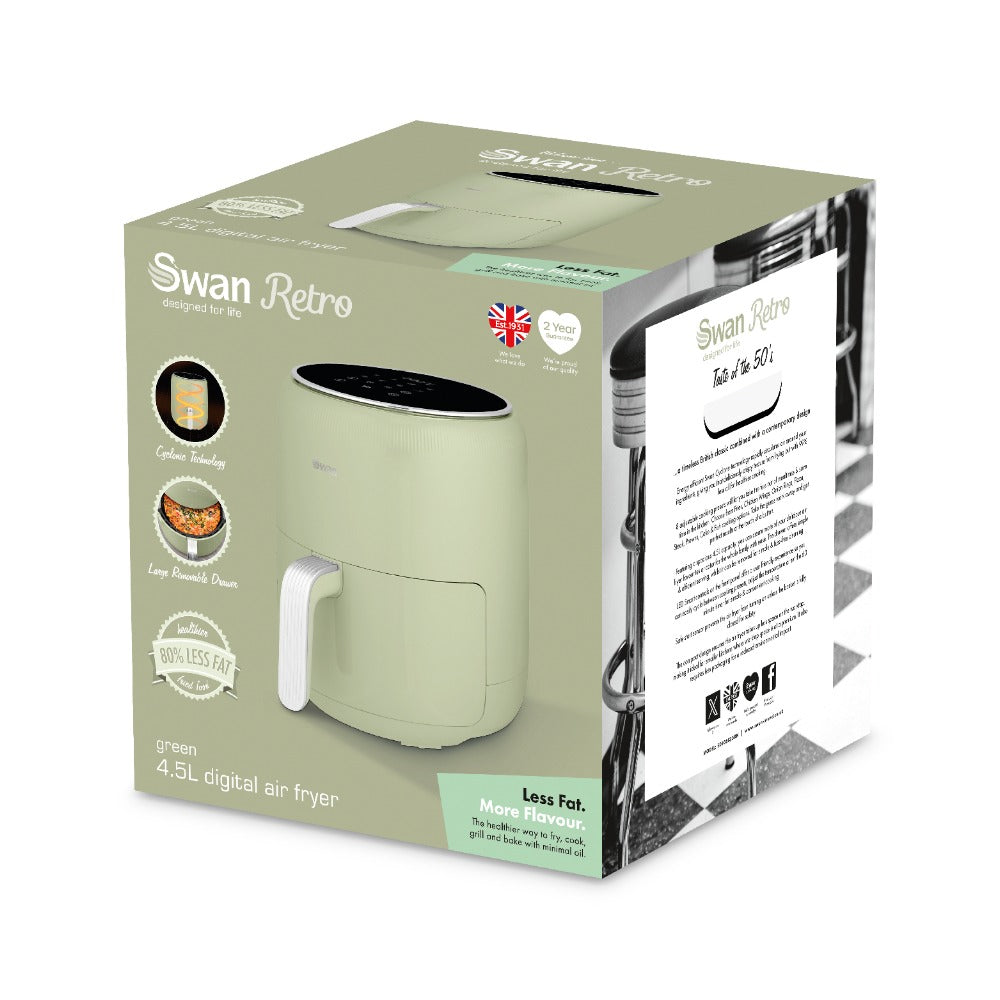 Swan Retro Touch Control Pull-Out Drawer Air Fryer | 4.5L, Sage Green