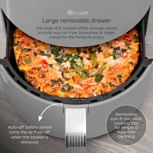 Swan Retro Touch-Control Air Fryer | 4.5L, Grey, Pull-Out Basket