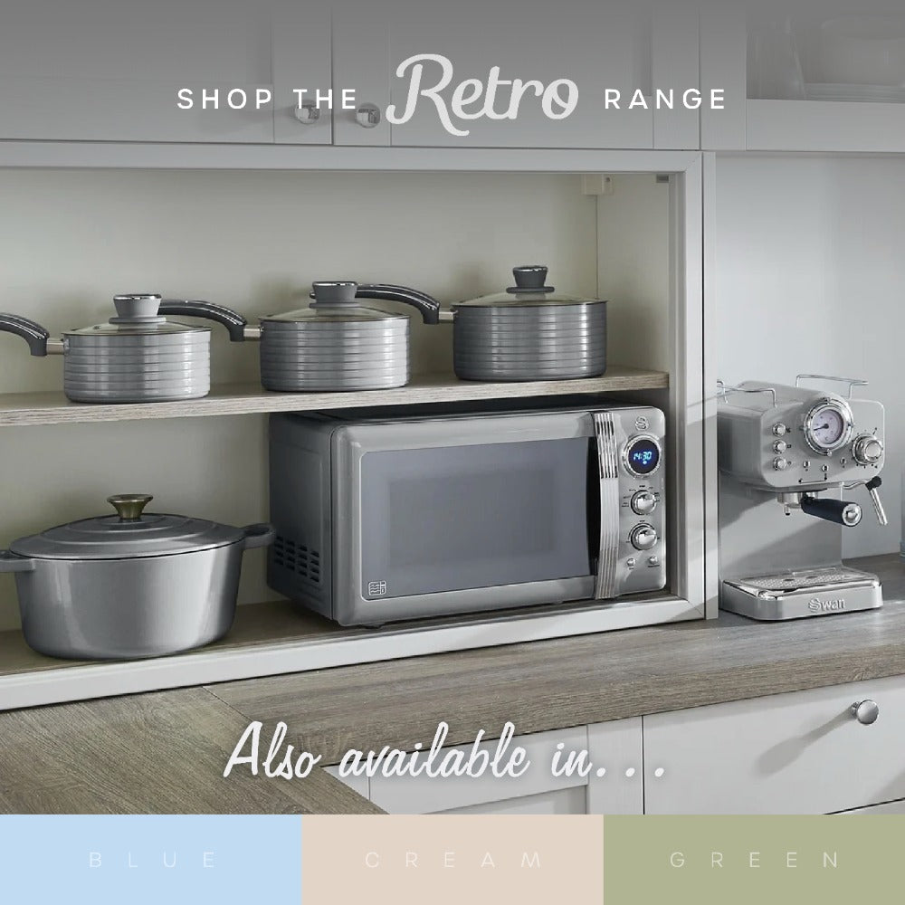 Swan Retro Touch-Control Air Fryer | 4.5L, Grey, Pull-Out Basket