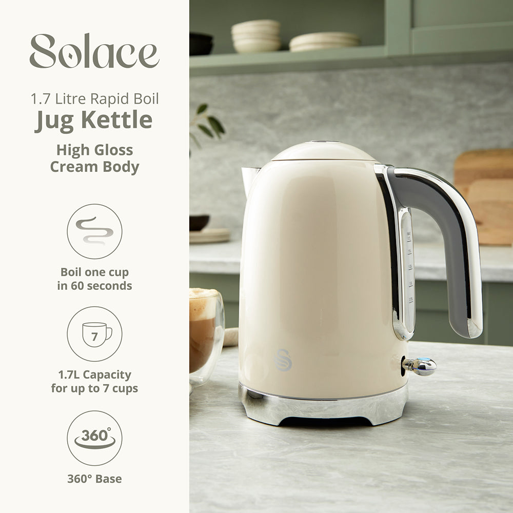 Swan Solace Cream Jug Kettle | 1.7L Stainless Steel, Chrome Accents