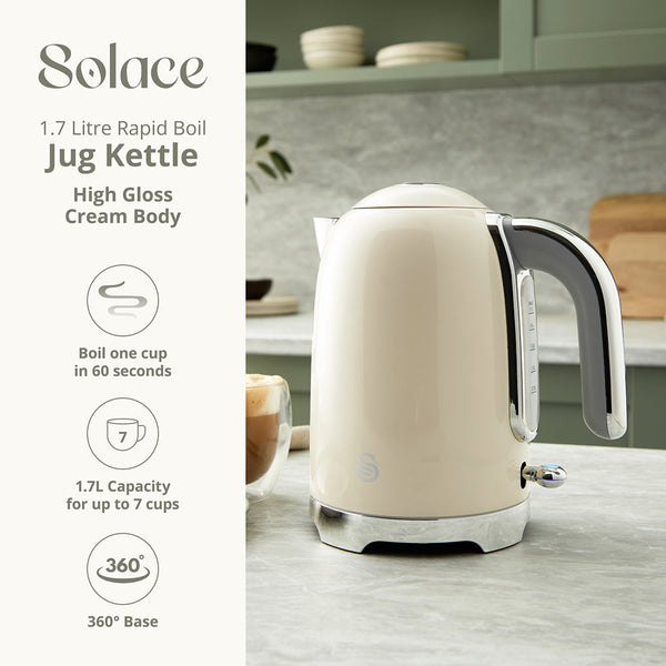 Swan Solace Cream Jug Kettle | 1.7L Stainless Steel, Chrome Accents