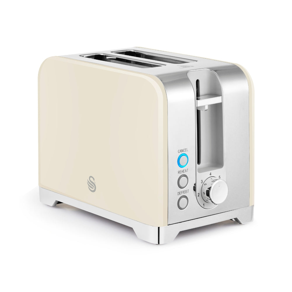 Swan Solace 2 Slice Stainless Steel Toaster | Cream, Reheat & Defrost