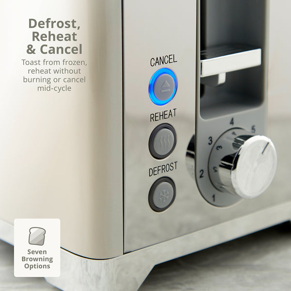 Swan Solace 2 Slice Stainless Steel Toaster | Cream, Reheat & Defrost