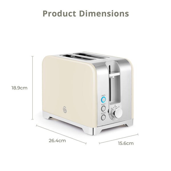 Swan Solace 2 Slice Stainless Steel Toaster | Cream, Reheat & Defrost