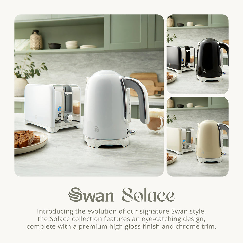 Swan Solace White Stainless Steel Jug Kettle | 1.7L, Water-Level Window